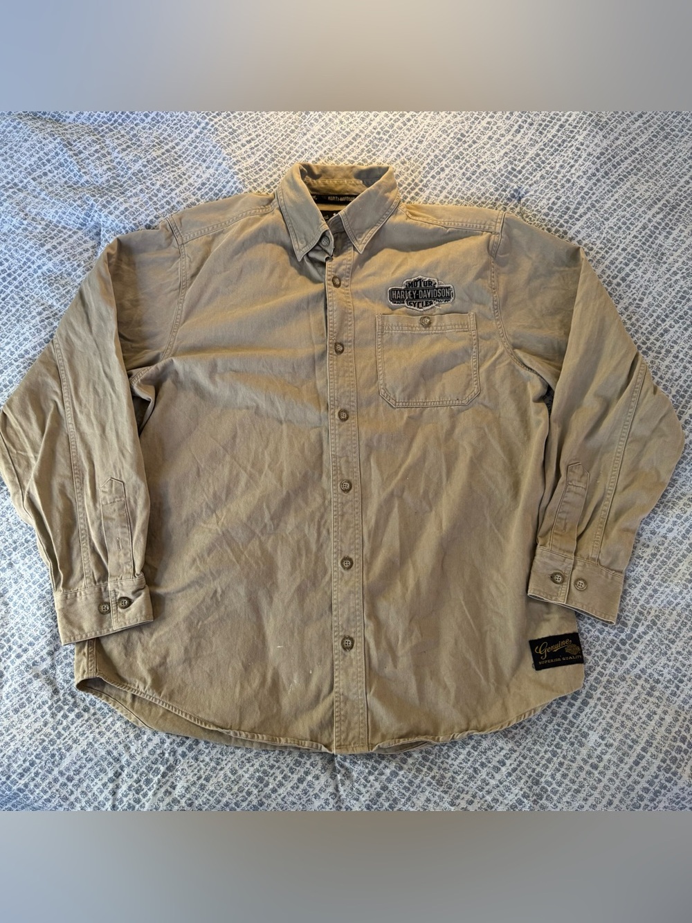 Harley-Davidson Men's Tan Button-Down Work Shirt Size Large